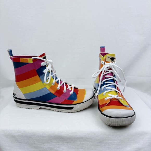 Rocket Dog Women's Rainy Spicy Stripe Rubber Rain Boot SZ 8.5 - Picture 3 of 5